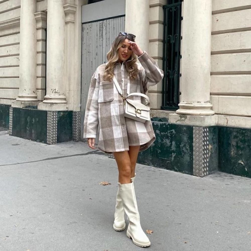 Oversized Shirt Plaid Jacket Shacket Neutrals New - Picture 4 of 16